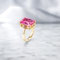 thumbnail image 4 of Gem Stone King 18K Yellow Gold Plated Silver Pink Created Sapphire and Pink Lab Grown Diamond Ring for Women (10.08 Cttw, Emerald Cut 14x10MM, Gemstone September Birthstone, Size 7), 4 of 4