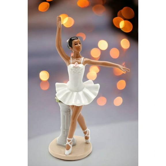 Ceramic African American Ballerina Figure White Dress 7.25 Inch Gift