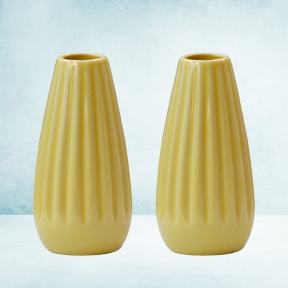 OUNONA 2 Pcs Floral Vase Decorative Vase Office 6.2*6.2*12.3cm Yellow