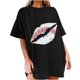 thumbnail image 1 of Tops de manga corta de ocio para mujer, estampado de labios, divertido estampado de béisbol, cuello redondo OAVQHLG3B Store  lin121212, 1 of 5