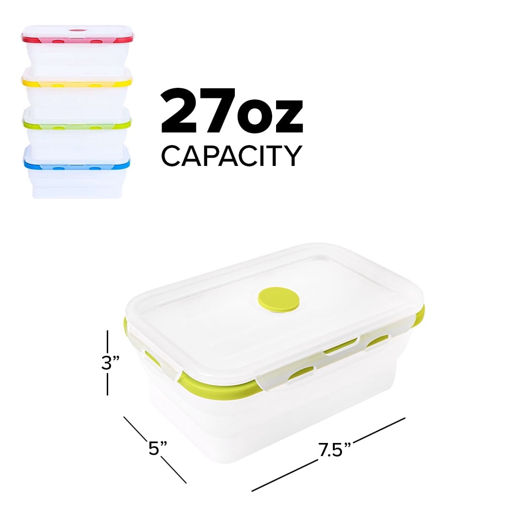 Ecoberi Collapsible Food Containers, BPA-Free Silicone, Reusable, Stackable, Space-Saving for Snacks, Lunches, Travel Pack of 4