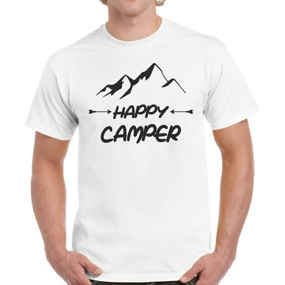 Happy Camper Mountains T-Shirt for Men - S M L XL 2XL 3XL 4XL 5XL Graphic Tee - Funny Camping Clothes Collection Camp Gift for Men