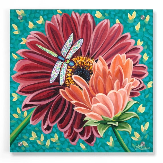 Epic Art 'Dragonfly on Blooms II' by Carolee Vitaletti, Acrylic Glass Wall Art, 36"x36"