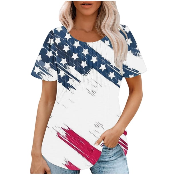 Fiudx Ofertas Flash Artículos En Oferta Top Estampado con Cuello Redondo y Manga Corta Informal para Mujer a La Moda