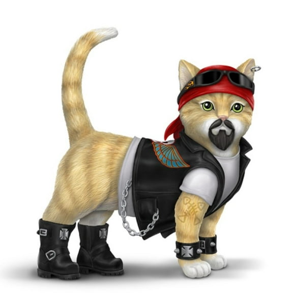The Hamilton Collection Dawg Crusher Handcrafted Motorcycle Biker Feline Cat Figurine Sculpture 4"-Inches