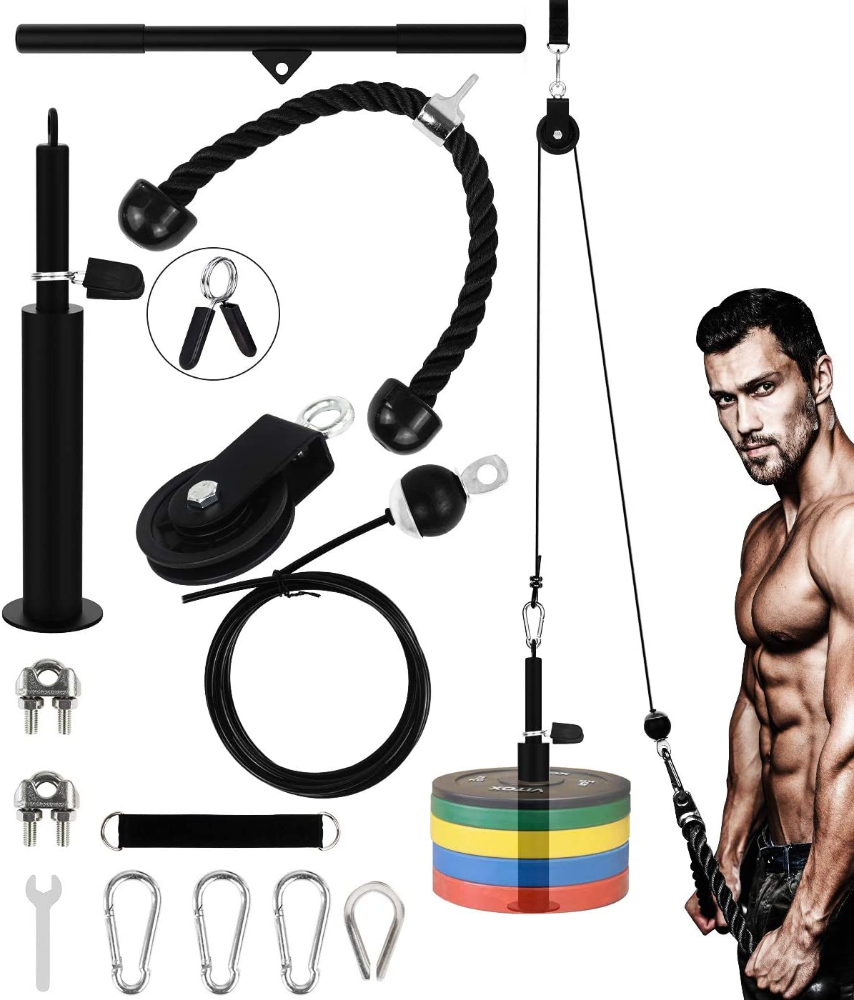 Straight Bar for Triceps Pull Down Back Biceps Curl Fitness LAT and Lift Pulley System,Home Gym Equipment Pulley Cable Machine Attachements for LAT Pulldown Machine with Loading Pin Shoulder