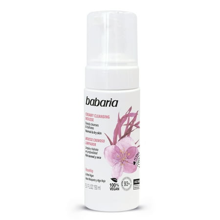 Babaria Cleansing and Moisturizing Mousse with Rosehip and Red Algae 5.1 fl oz – Gentle Face Wash, Hydrating Foaming Facial Cleanser for Daily Use