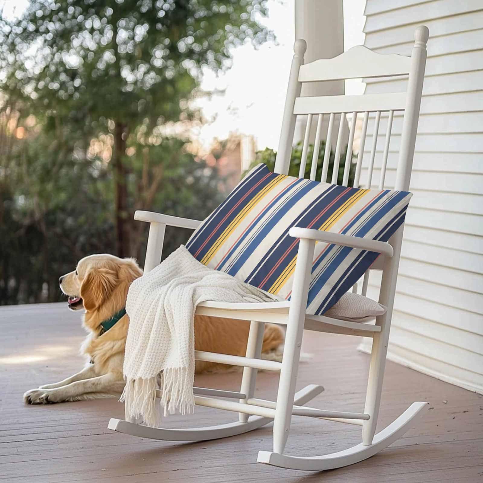 Vintage Stripes Outdoor Pillow Covers Set of 2 Navy Yellow Blue Striped Retro Line Waterproof Throw Pillow Case Decorative Square Cushion Cover for Patio Couch Garden Balcony, 20"x12"