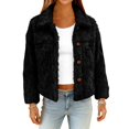 thumbnail image 4 of LWavelet Fuzzy Button Front Teddy Jacket Women Soft Fall Daily Trendy Cozy Casual Outerwear Pink,Black,Yellow,Green S,M,L,XL,2XL, 4 of 5
