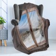 thumbnail image 4 of Rustic Soft Flannel Fleece Blanket, Winter Season Scene from a Wooden Window of Country House Snow Vintage Design, Cozy Plush for Indoor and Outdoor Use, 60" x 80", Umber White Blue, by Ambesonne, 4 of 5