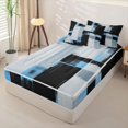 thumbnail image 3 of Castle Fairy Minimalist Geometric Block Zipper Twin Comforter Sets with Fitted Sheet and 2 Pillowcases,Watercolor Vertical Streak Zipper Bedding Set,Black Skyblue Ash,Reversible, 3 of 7