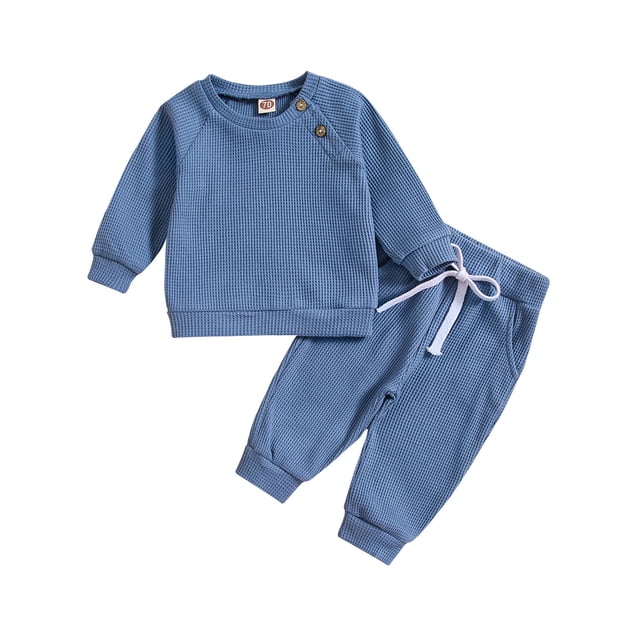 HBFAGFB Tenues Garçon Col Rond Confortable Manches Longues Chandail Décontracté Pantalon Quotidien Bleu Taille 100