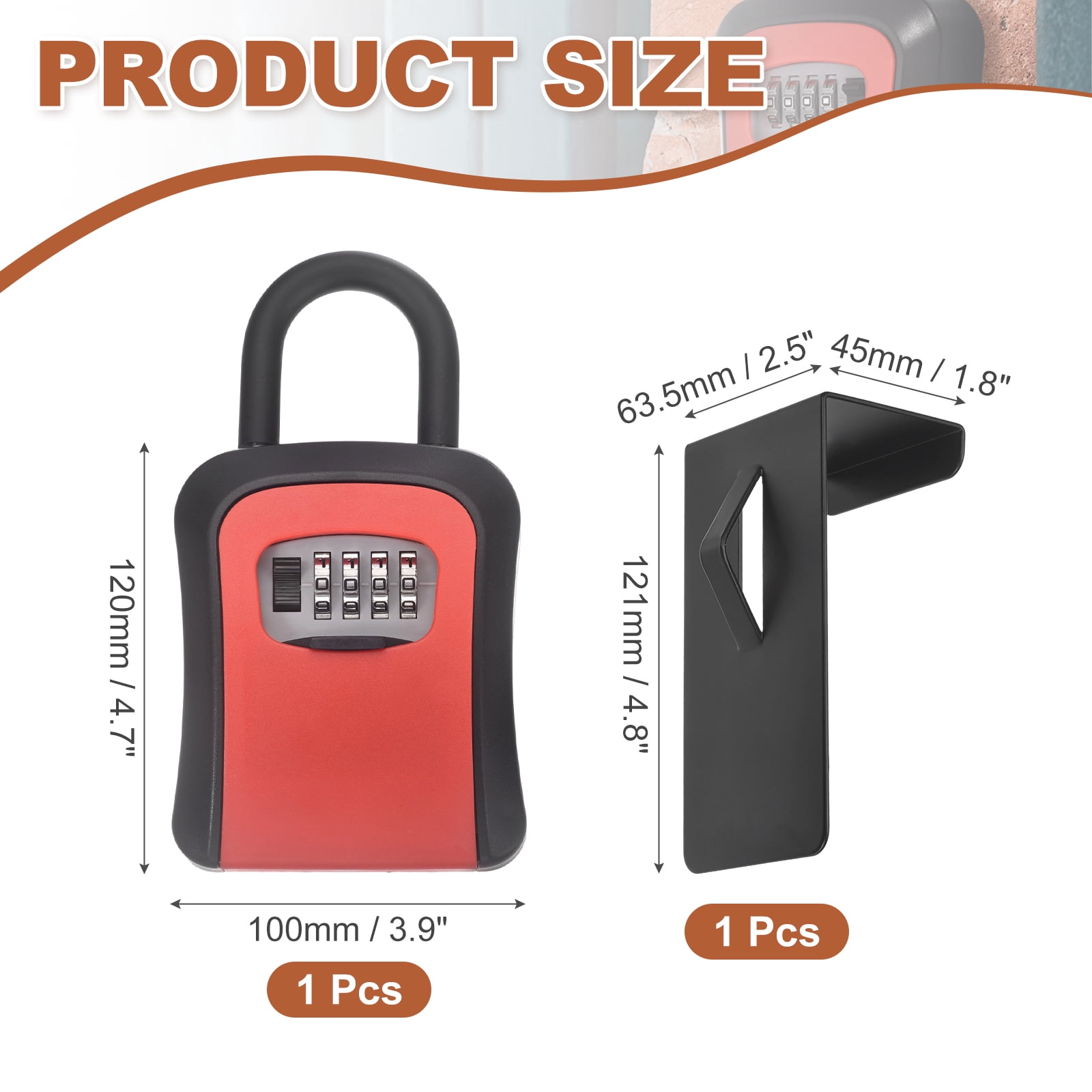 Uxcell Key Lock Box with Code, (4.7 x 3.9 Inch, Red), Resettable Combination Lockbox Portable Key Storage Box with Wall-Mounted Bracket, Suit - for Home Entrance/Garage/Warehouse