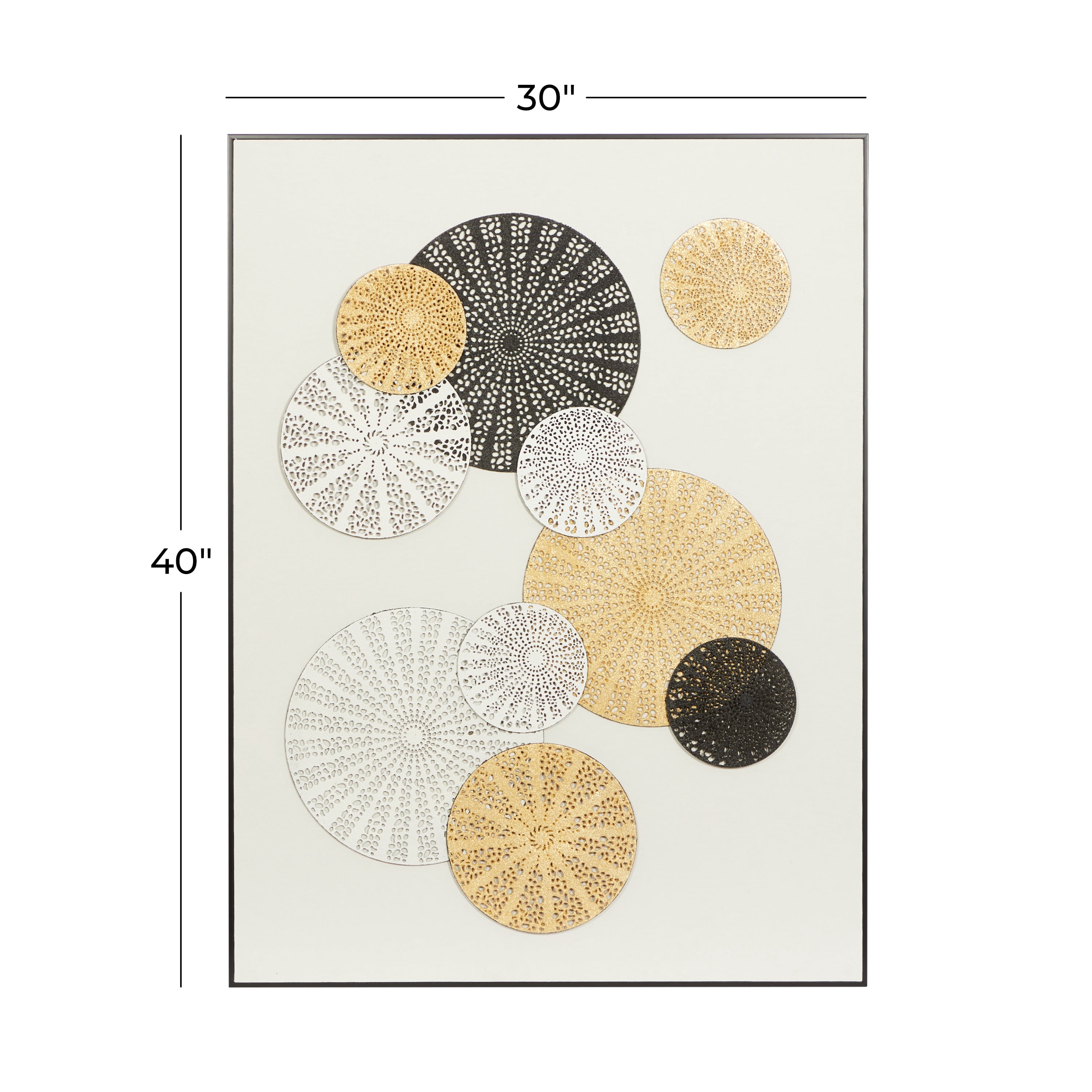 DecMode Gold Canvas Contemporary Radial Circles Framed Wall Art