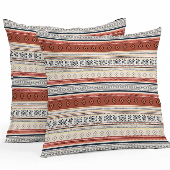 Outdoor Throw Pillows Covers 18X18 Set of 2 Waterproof Vintage Boho Decorative Zippered Cushion Covers for Patio Furniture, Orange Black Brown Lumbar Pillowcases