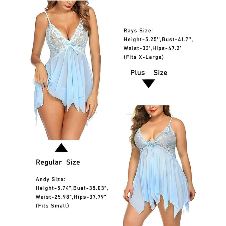 Avidlove Plus Size Lingerie for Women High Waist Babydoll Chemise Sexy Mesh  Strappy Exotic Sleepwear (Blue4XL)