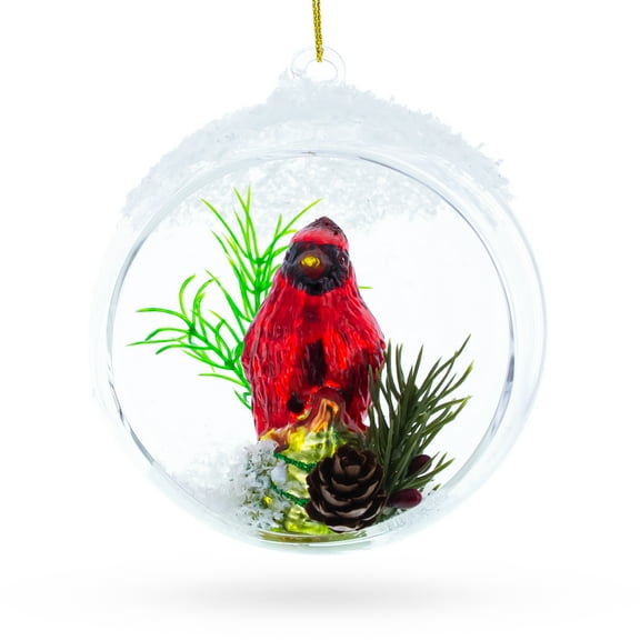 Red Cardinal Bird Encased in Glass Ball Christmas Ornament