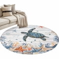 thumbnail image 2 of Oceans Round Living Room Rugs 3.3 ft, Coastal Orange Blue Sea Turtles Starfish Wood Gradient Washable Area Rug with Non-Slip Sturdy Edge Binding Round Front Door Mat Floor Carpet for Entryway, 2 of 9