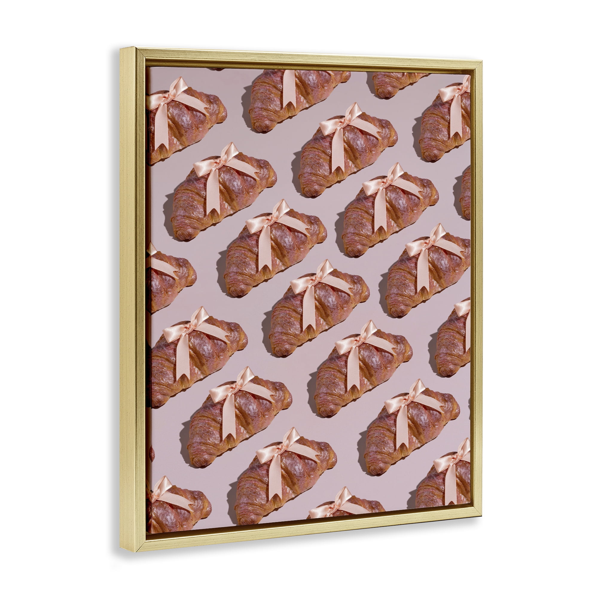 Stupell Industries Croissants with Ribbons Pattern Gold Framed Floater Canvas Wall Art, design by LISH Creative