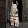 thumbnail image 2 of Women's Vintage Cotton Linen Overalls with Christmas Print - Casual Loose Jumpsuit with Shoulder Straps & Pockets, Khaki, Size XL, 2 of 5