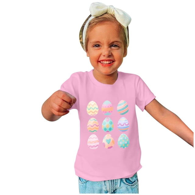 Meichang T-Shirt pour Enfants 3-14 Ans pour Garçons Filles Manches Courtes T-Shirts Nouveauté Oeufs de Pâques T-Shirts Colorés Ados Col Rond Chemises Mode Hauts Jour de Pâques Vacances