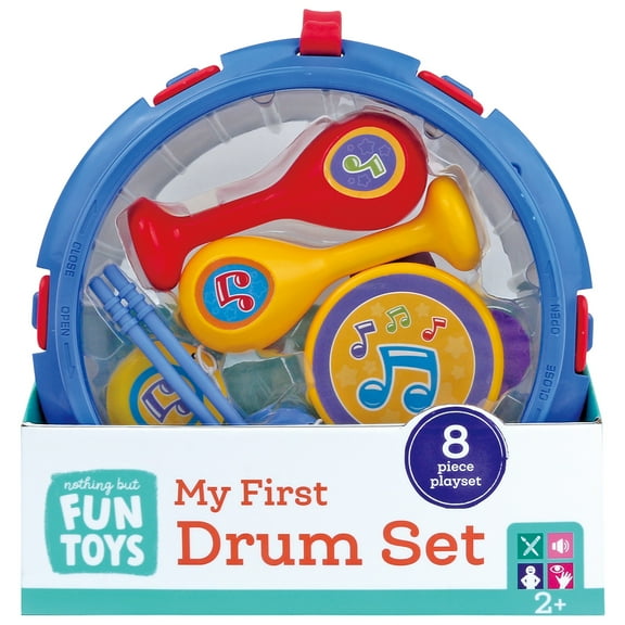 Nothing But Fun Toys: My First Drum Set - 8pc Musical Instrument Toys, Percussion Set, Drum & Sticks, Maracas, Castanets, Tambourine, Kids &Toddler 2 