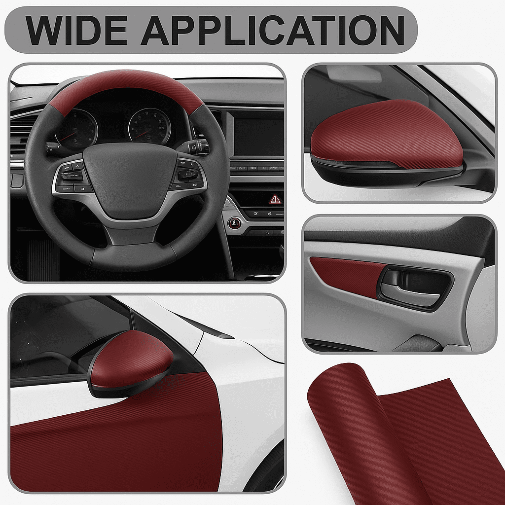RockRose 3D Matte Burgundy Red Carbon Fiber Vinyl Wrap 2FT x 5FT