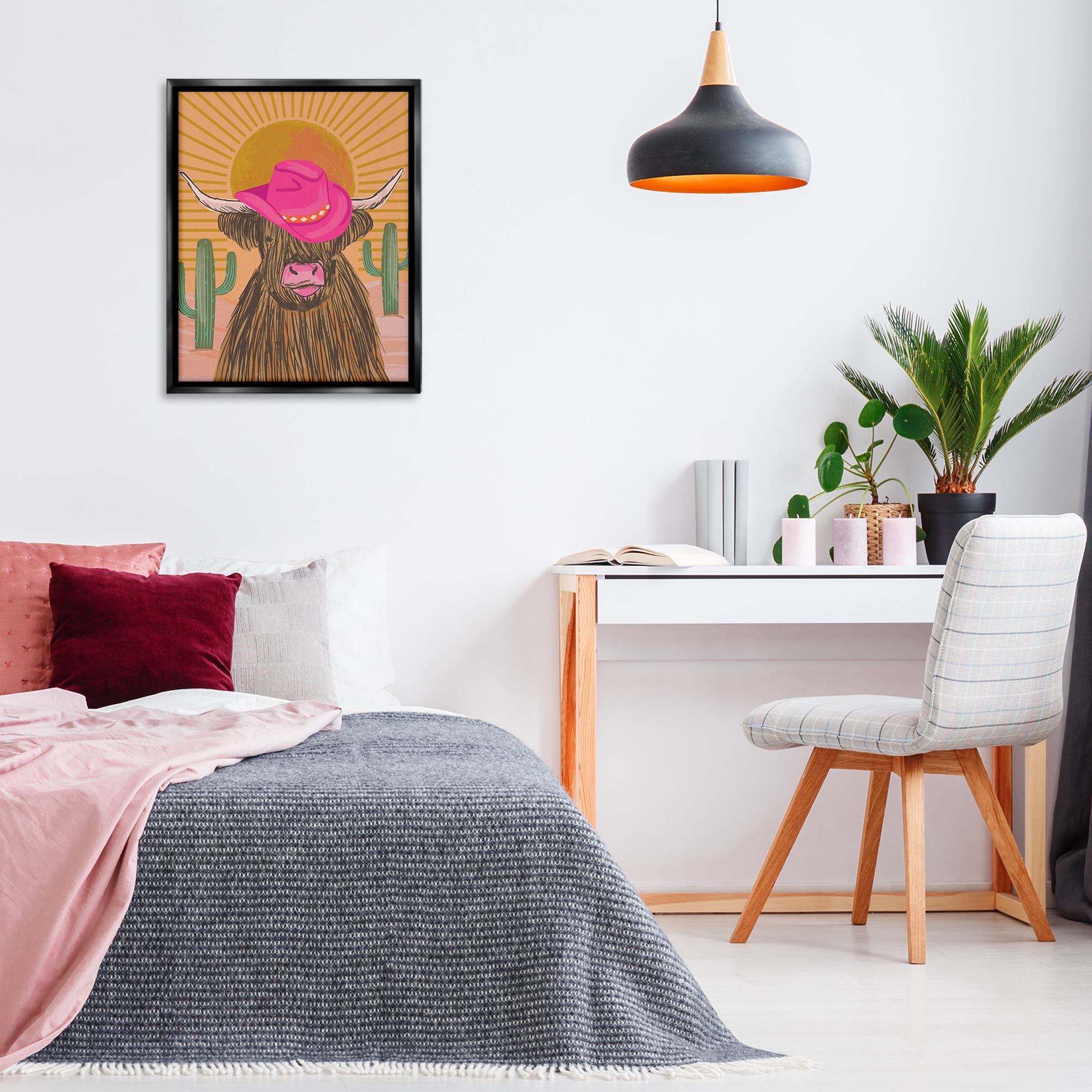 Stupell Industries Howdy Cowgirl Cattle Animals Painting Black Floater Framed Canvas Art Print Wall Art, 25 x 31