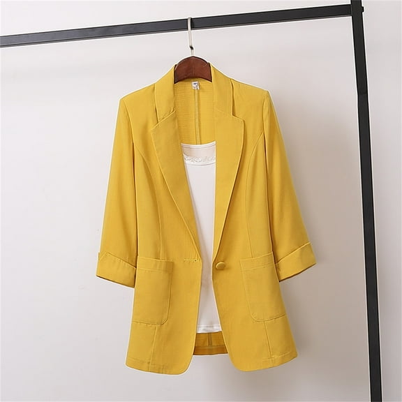 WNEGSTG Blazer Jackets for Women Cotton and Linen Medium Length Large Size Suit Jcket