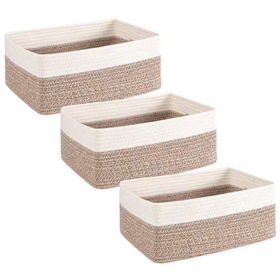 HLAOLA Set of 3 Decorative Woven Rope Baskets, 12L Rectangle Cotton Storage Baskets, Stylish Basket for Shelves, Living Room, Nursery