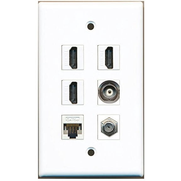 RiteAV - 3 HDMI 1 Port Coax Cable TV- F-Type 1 Port BNC 1 Port Cat5e Ethernet White Wall Plate