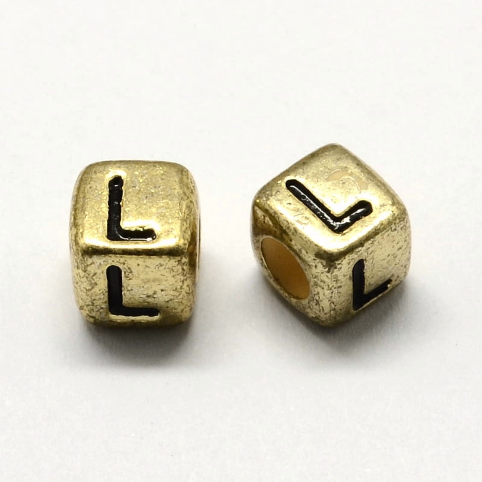 500gs Golden Plated Large Hole Acrylic European Beads Horizontal Hole Cube with Letter Random Mixed Letters 6x6x6mm Hole: 4mm 2950pcs/500g