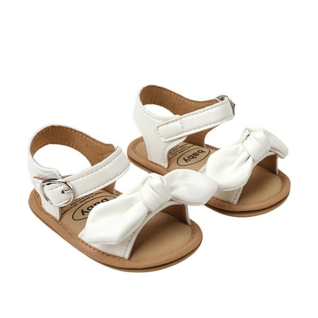

Qtinghua Newborn Baby Girl Sandals Flexible Non-slip Bowknot Summer Casual Daily Flats Toddler Shoes