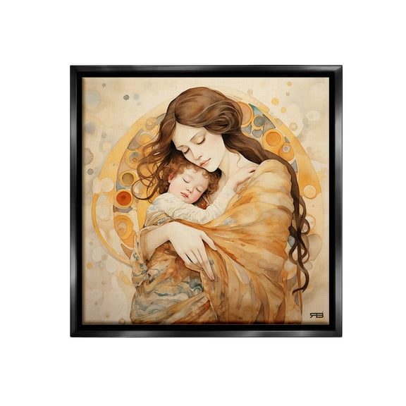 Stupell Industries Traditional Mother & Child Abstract Painting Black Floater Framed Canvas Art Print Wall Art, 18 x 18