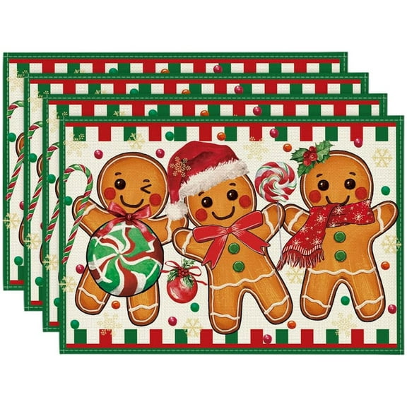 Christmas Placemats Set of 4, 12 x 18 inch Winter Washable Kitchen Table Mats for Dining Decoration