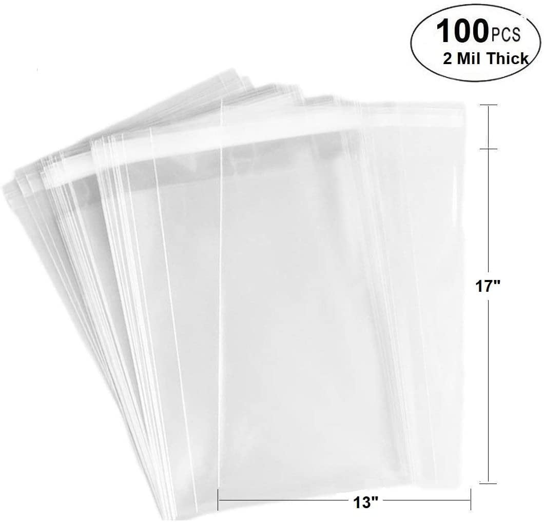 Crystal Clear Cello Flat Art Sleeves/Bags with Self-adhesive Flap Closure A6B6-5 1/8 x 6 3/4 - Up To 6 A6 / A2 Cards 100 Pack 