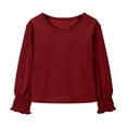 thumbnail image 5 of Ohufall Kids Long Sleeve T-Shirts Fashion Solid Causal Ruffle Sleeve Crew Neck Blouse Lightweight Loose Hollow Out Pullover Tops for Teen Girls, 6-16 Years, 5 of 7