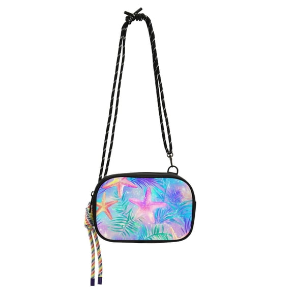 FORMRS Mini Crossbody Bag for Women Adjustable Rope Shoulder Casual Phone Purse, Neon Starfish Pattern