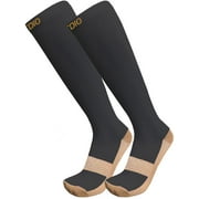 Plus Size Wide Calf Knee High Graduated 15-20mmHG Black & Gold Copper Compression Support Socks For Men & Women