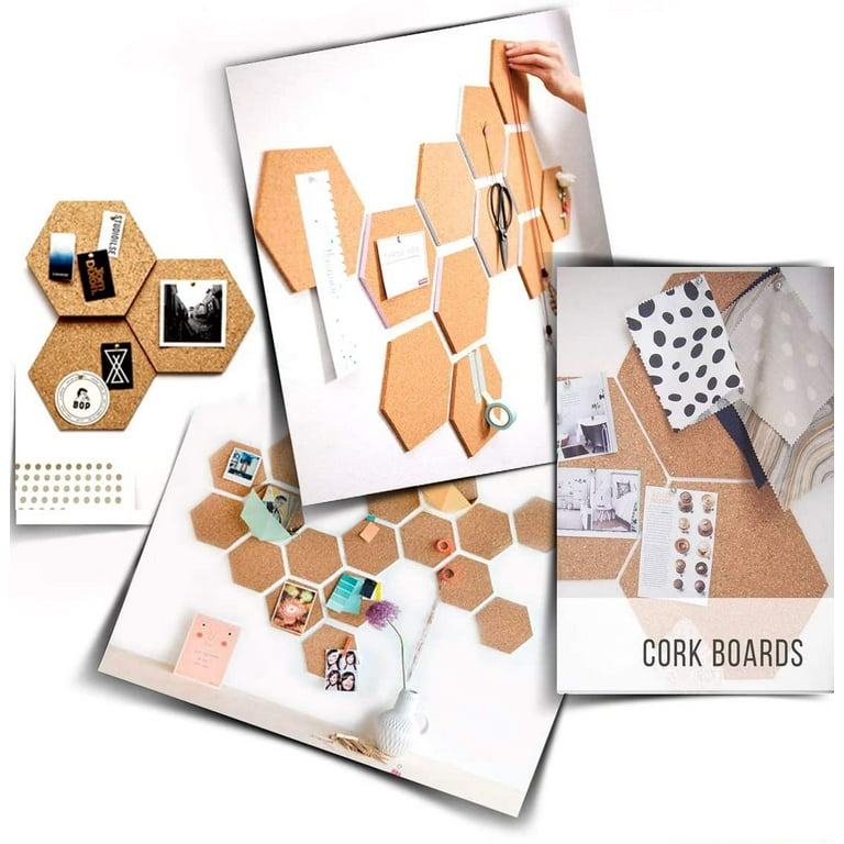 Weychen Cork Board Self-Adhesive Bulletin Cork Tiles 8 Pack Big Size 12 X10.2 Hexagon Cork Board Frame Cork Board for Wall/School/Home & Office