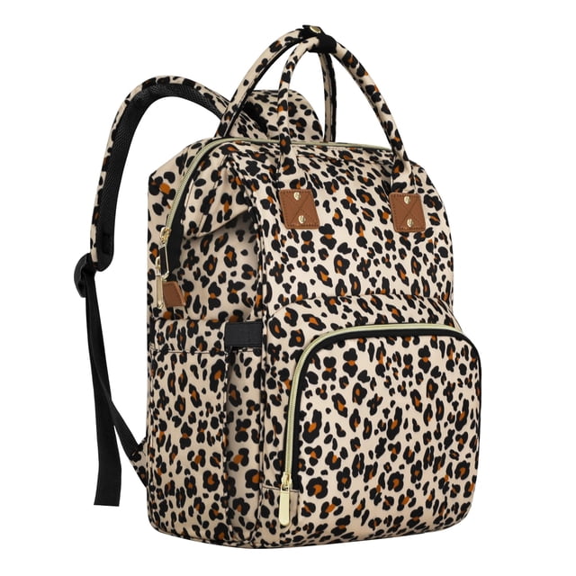 Mochila para pañales Femuar multifuncional con estampado de leopardo
