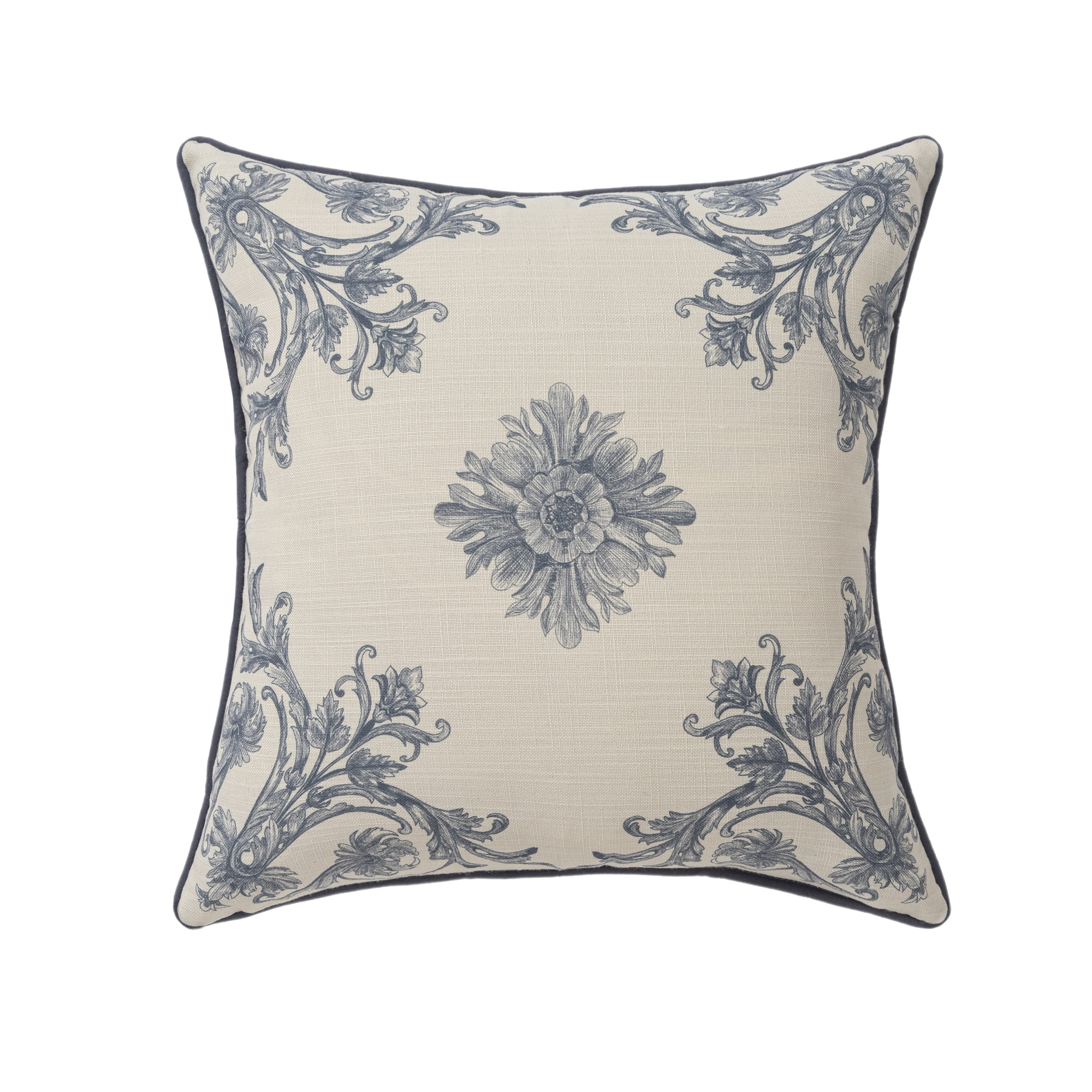 Harlow Hill Alton Blue/Ivory Floral 20" x 20" Recycled P.E.T. Adult Decorative Feather Filled Pillow