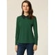 thumbnail image 3 of Blusa de punto de manga larga con cuello Peter Pan para mujer Verde S Allegra K, 3 of 6