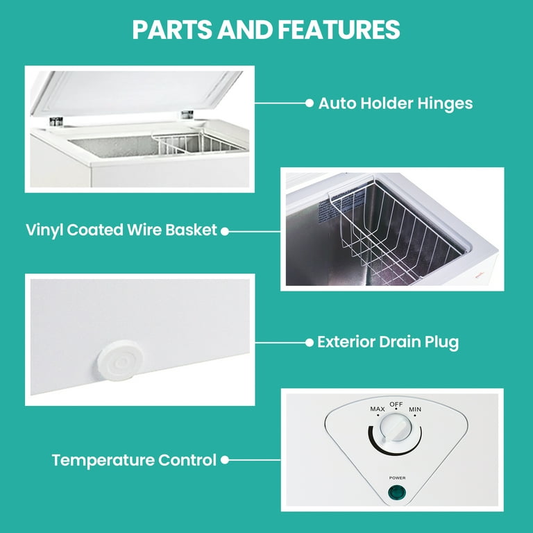 Koolatron 3.5 cu ft Compact Chest Freezer 99L White Manual Defrost Deep Freeze Storage Basket Space Saving Flat Back