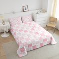 thumbnail image 4 of Erosebridal Ensembles de Couette Kawaii à Nœud, Format Simple, Couettes et Duvets Mignons à Carreaux Roses, Réversible 2 Pcs, 4 of 8