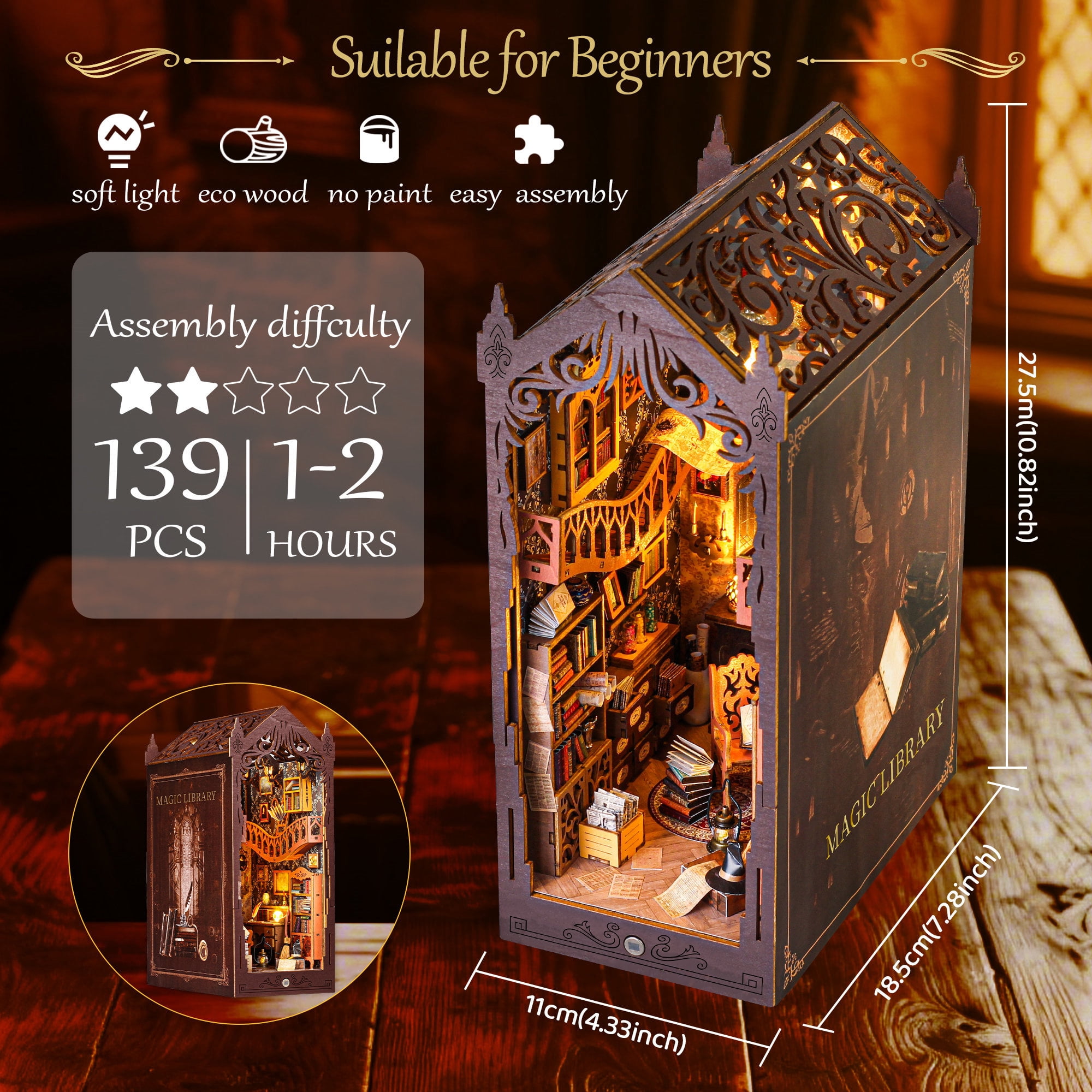【eco】23冊セット Casrra TSZH227 Mini DIY Wooden Books Nook Kit for Bookshelves, 3D