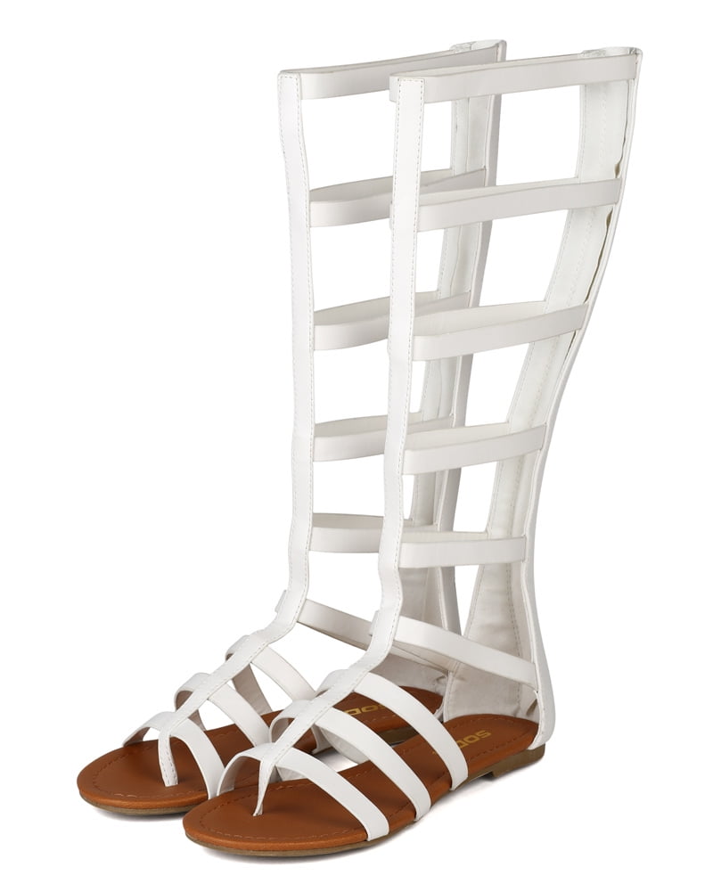white gladiator sandals knee high