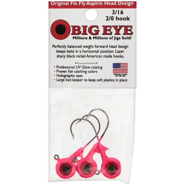 Big Eye Pink 3/16 oz., 2/0 oz. Jig Head Hooks