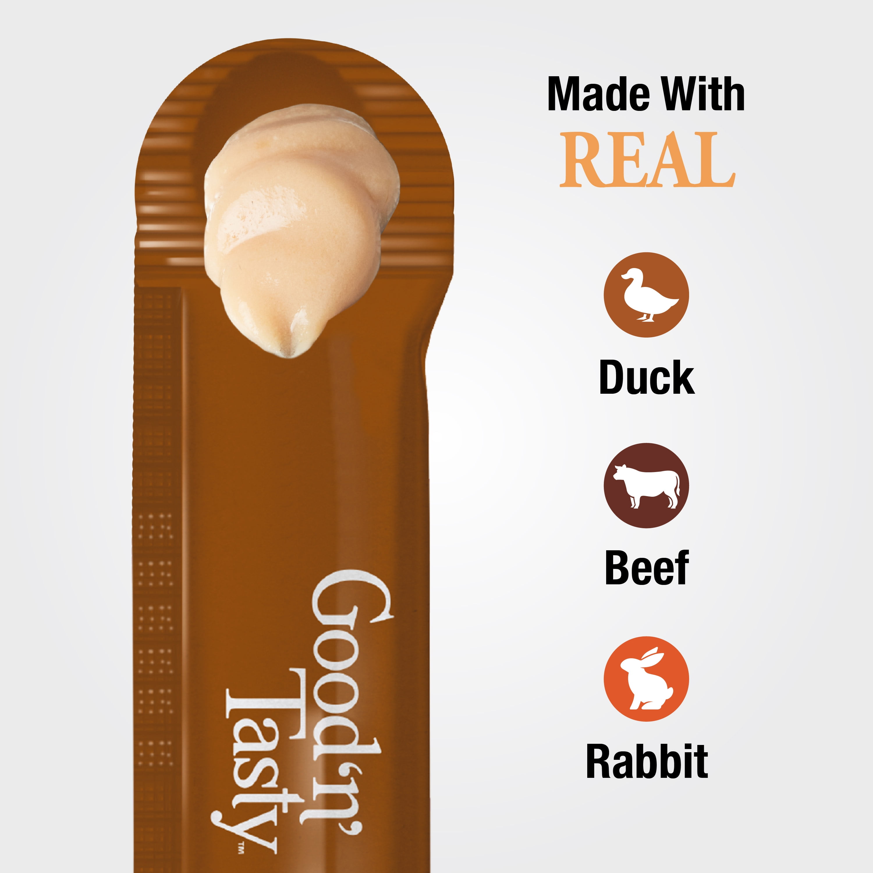 Good 'n' Tasty Savory Spoonables Lickable Wet Treats for Cats, with Duck, Beef and Rabbit, 10 Count