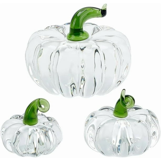 3 figuras coleccionables de calabaza transparentes, 3 tamaños, pisapapeles de calabaza de cristal para exhibición de mesa, adornos decorativos de calabaza.